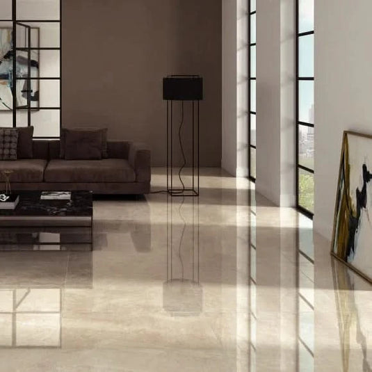 silky pul tile in beige, 79x79cm in the living room