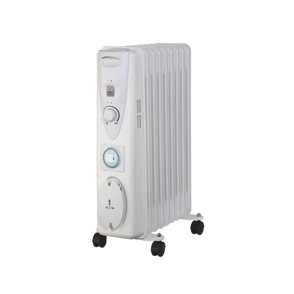 Sirocco 9 Fin Oil Radiator with Timer | 2KW | White - Cork - Toss Bryan