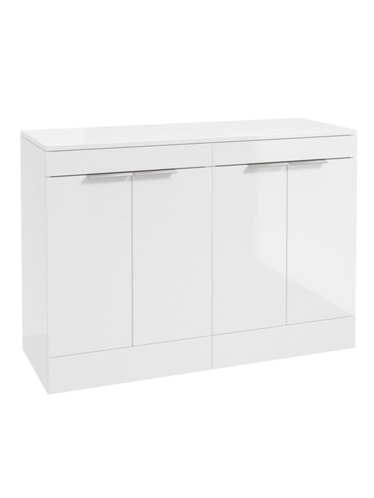 Sonas Stockholm Floorstanding 120Cm Four Door Countertop Vanity Unit | Gloss White | Brushed Chrome Handle | UF1346