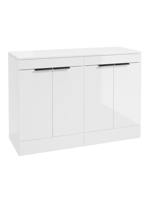 Sonas Stockholm Floorstanding 120Cm Four Door Countertop Vanity Unit | Gloss White | Matt Black Handle | UF1347