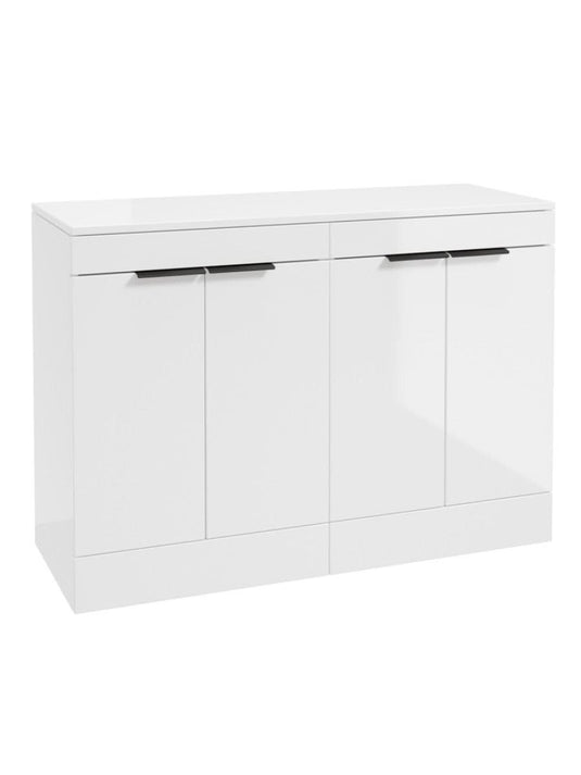 Sonas Stockholm Floorstanding 120Cm Four Door Countertop Vanity Unit | Gloss White | Matt Black Handle | UF1347