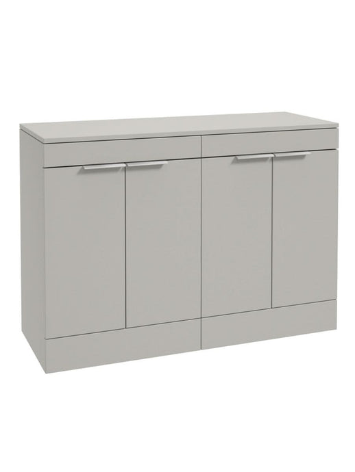 Sonas Stockholm Floorstanding 120Cm Four Door Countertop Vanity Unit | Matt Arctic Grey | Brushed Chrome Handle | UF1364