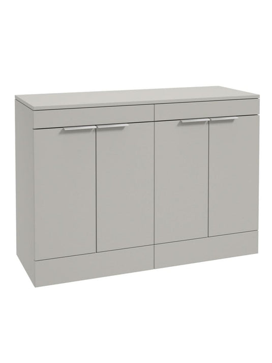 Sonas Stockholm Floorstanding 120Cm Four Door Countertop Vanity Unit | Matt Arctic Grey | Brushed Chrome Handle | UF1364