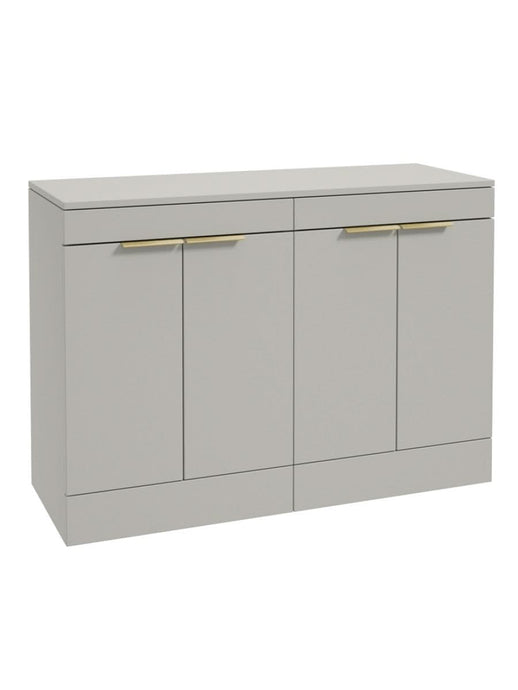 Sonas Stockholm Floorstanding 120Cm Four Door Countertop Vanity Unit | Matt Arctic Grey | Brushed Gold Handle | UF1366