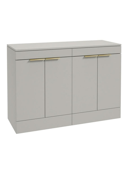 Sonas Stockholm Floorstanding 120Cm Four Door Countertop Vanity Unit | Matt Arctic Grey | Brushed Gold Handle | UF1366