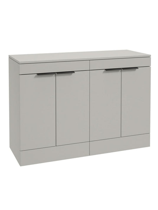 Sonas Stockholm Floorstanding 120Cm Four Door Countertop Vanity Unit | Matt Arctic Grey | Matt Black Handle | UF1365
