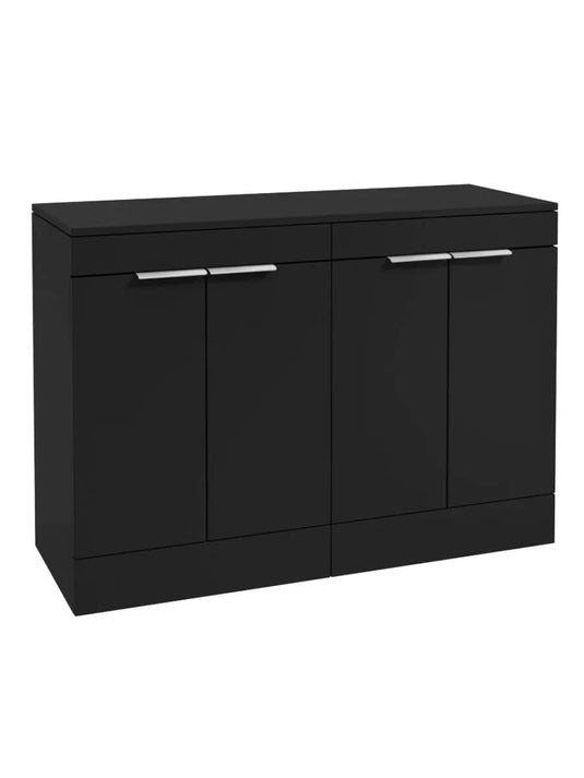 Sonas Stockholm Floorstanding 120Cm Four Door Countertop Vanity Unit | Matt Black | Brushed Chrome Handle | UF1349