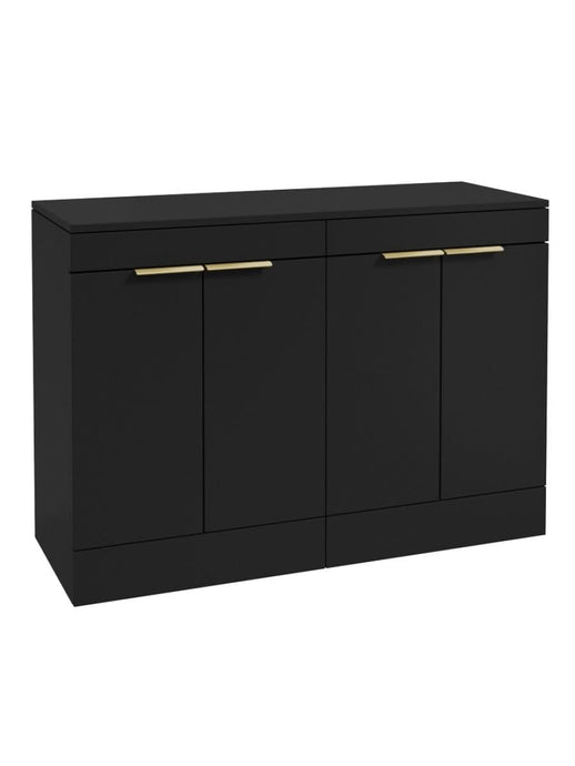 Sonas Stockholm Floorstanding 120Cm Four Door Countertop Vanity Unit | Matt Black | Brushed Gold Handle | UF1351