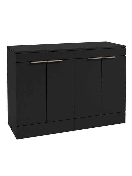 Sonas Stockholm Floorstanding 120Cm Four Door Countertop Vanity Unit | Matt Black | Brushed Nickel Handle | UF1659