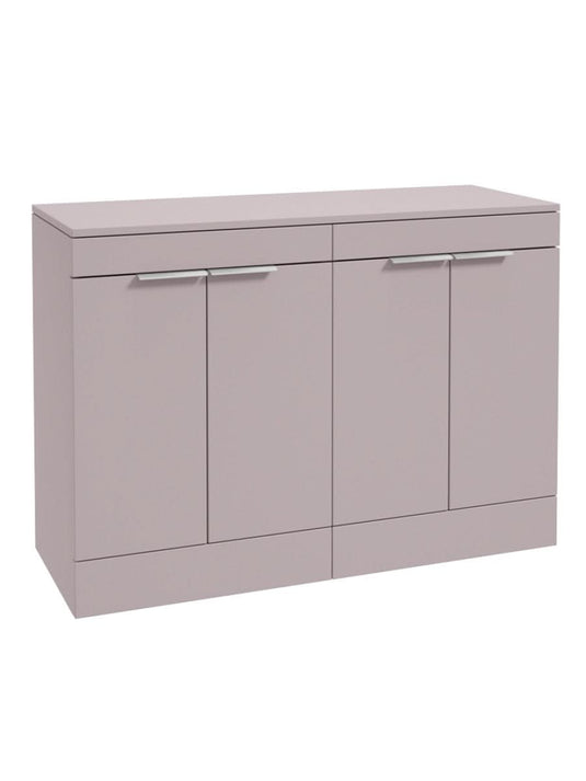 Sonas Stockholm Floorstanding 120Cm Four Door Countertop Vanity Unit | Matt Cashmere Pink | Brushed Chrome Handle | UF1352