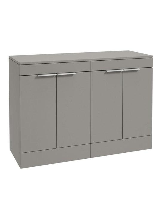 Sonas Stockholm Floorstanding 120Cm Four Door Countertop Vanity Unit | Matt Khaki | Brushed Chrome Handle | UF1361