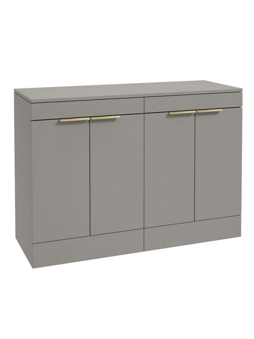 Sonas Stockholm Floorstanding 120Cm Four Door Countertop Vanity Unit | Matt Khaki | Brushed Gold Handle | UF1363