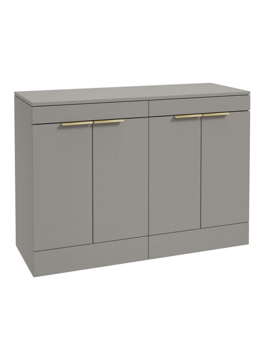 Sonas Stockholm Floorstanding 120Cm Four Door Countertop Vanity Unit | Matt Khaki | Brushed Gold Handle | UF1363