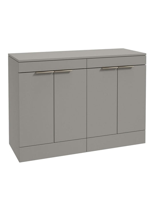 Sonas Stockholm Floorstanding 120Cm Four Door Countertop Vanity Unit | Matt Khaki | Brushed Nickel Handle | UF1663