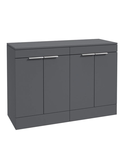 Sonas Stockholm Floorstanding 120Cm Four Door Countertop Vanity Unit | Matt Midnight Grey | Brushed Chrome Handle | UF1367