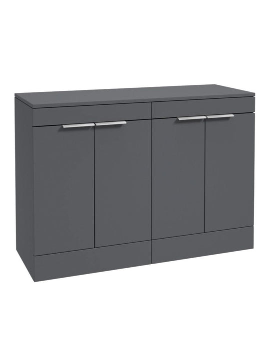 Sonas Stockholm Floorstanding 120Cm Four Door Countertop Vanity Unit | Matt Midnight Grey | Brushed Chrome Handle | UF1367