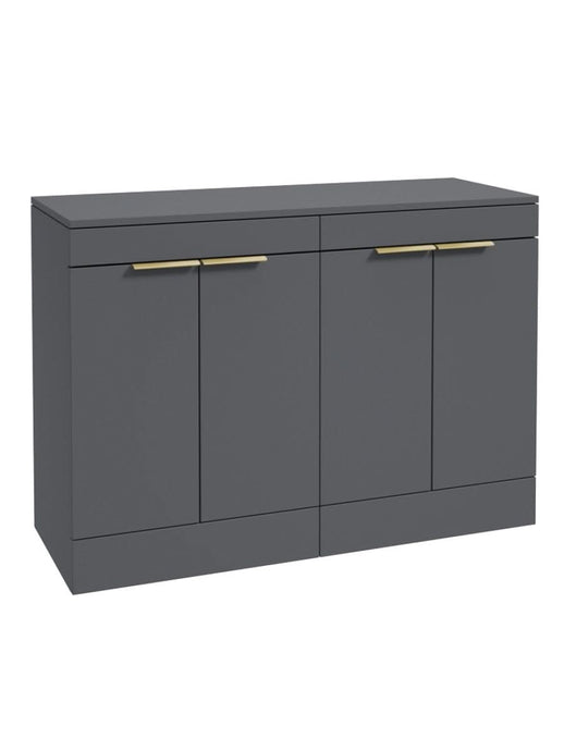 Sonas Stockholm Floorstanding 120Cm Four Door Countertop Vanity Unit | Matt Midnight Grey | Brushed Gold Handle | UF1369
