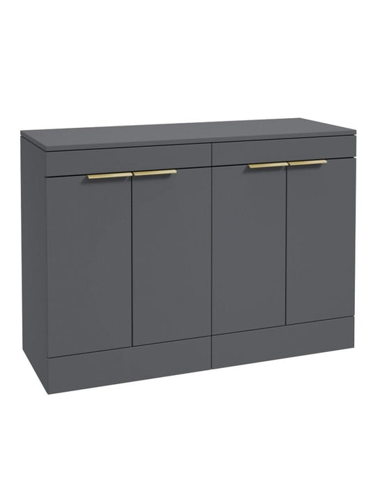 Sonas Stockholm Floorstanding 120Cm Four Door Countertop Vanity Unit | Matt Midnight Grey | Brushed Gold Handle | UF1369