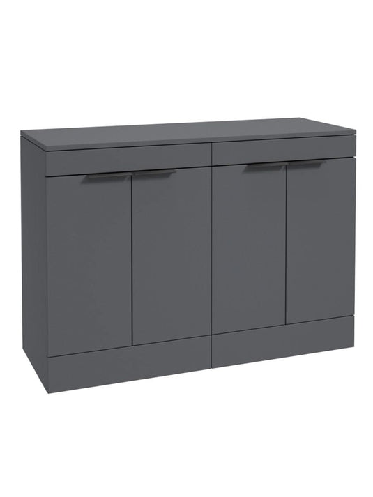 Sonas Stockholm Floorstanding 120Cm Four Door Countertop Vanity Unit | Matt Midnight Grey | Matt Black Handle | UF1368