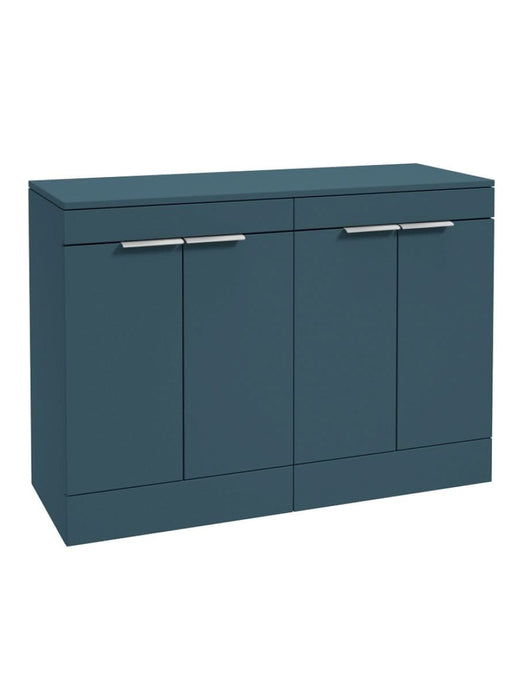 Sonas Stockholm Floorstanding 120Cm Four Door Countertop Vanity Unit | Matt Ocean Blue | Brushed Chrome Handle | UF1358