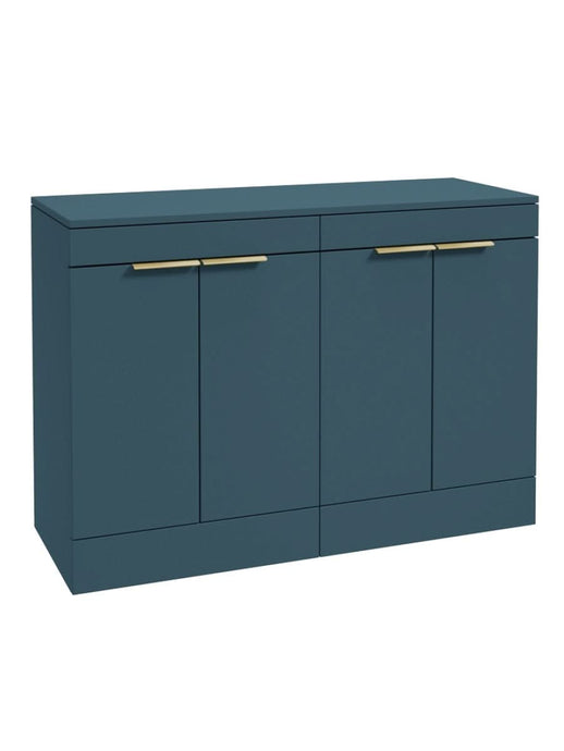 Sonas Stockholm Floorstanding 120Cm Four Door Countertop Vanity Unit | Matt Ocean Blue | Brushed Gold Handle | UF1360
