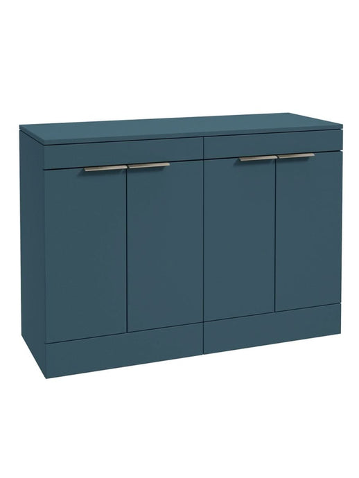 Sonas Stockholm Floorstanding 120Cm Four Door Countertop Vanity Unit | Matt Ocean Blue | Brushed Nickel Handle | UF1662