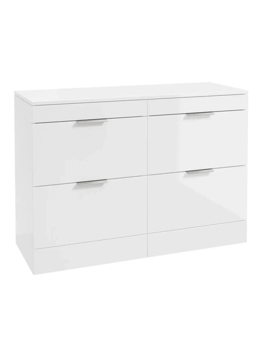 Sonas Stockholm Floorstanding 120Cm Four Drawer Countertop Vanity Unit | Gloss White | Brushed Chrome Handle | UF1322