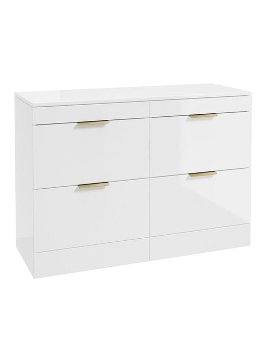 Sonas Stockholm Floorstanding 120Cm Four Drawer Countertop Vanity Unit | Gloss White | Brushed Gold Handle | UF1324