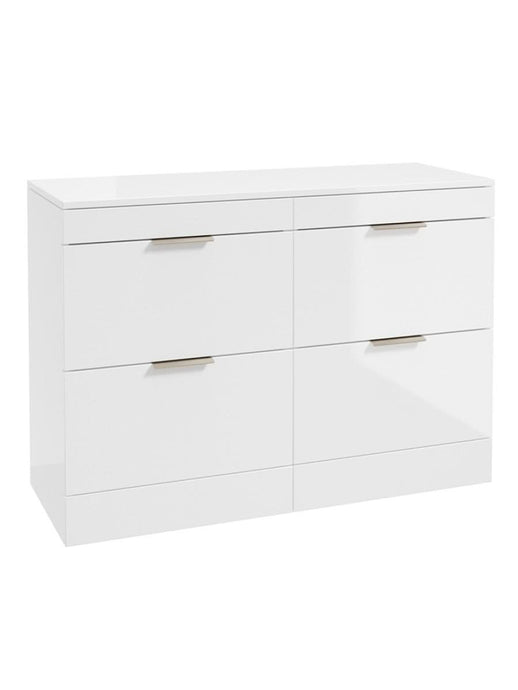 Sonas Stockholm Floorstanding 120Cm Four Drawer Countertop Vanity Unit | Gloss White | Brushed Nickel Handle | UF1650