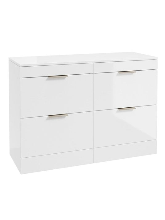 Sonas Stockholm Floorstanding 120Cm Four Drawer Countertop Vanity Unit | Gloss White | Brushed Nickel Handle | UF1650
