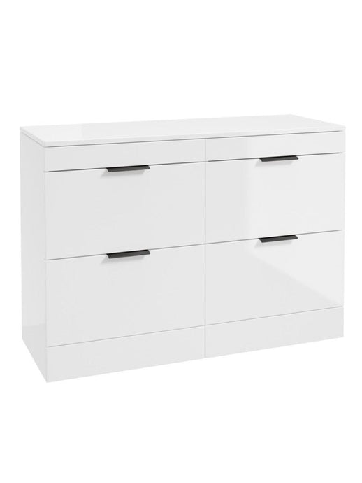 Sonas Stockholm Floorstanding 120Cm Four Drawer Countertop Vanity Unit | Gloss White | Matt Black Handle | UF1323