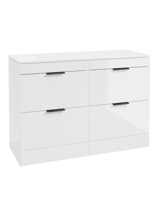 Sonas Stockholm Floorstanding 120Cm Four Drawer Countertop Vanity Unit | Gloss White | Matt Black Handle | UF1323