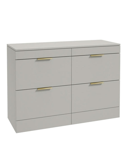 Sonas Stockholm Floorstanding 120Cm Four Drawer Countertop Vanity Unit | Matt Arctic Grey | Brushed Gold Handle | UF1342