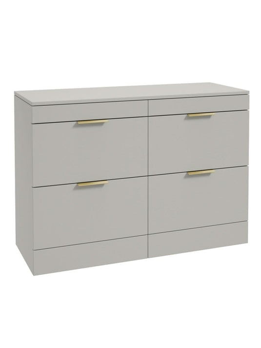 Sonas Stockholm Floorstanding 120Cm Four Drawer Countertop Vanity Unit | Matt Arctic Grey | Brushed Gold Handle | UF1342