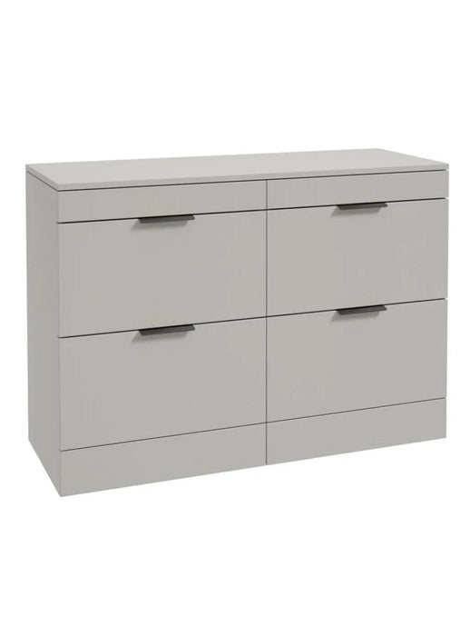 Sonas Stockholm Floorstanding 120Cm Four Drawer Countertop Vanity Unit | Matt Arctic Grey | Matt Black Handle | UF1341