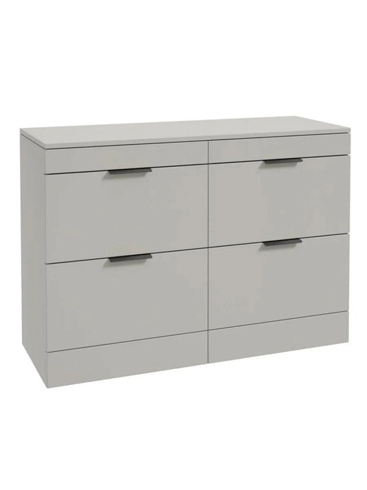 Sonas Stockholm Floorstanding 120Cm Four Drawer Countertop Vanity Unit | Matt Arctic Grey | Matt Black Handle | UF1341