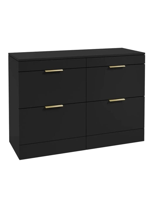 Sonas Stockholm Floorstanding 120Cm Four Drawer Countertop Vanity Unit | Matt Black | Brushed Gold Handle | UF1327