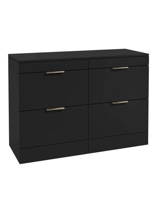Sonas Stockholm Floorstanding 120Cm Four Drawer Countertop Vanity Unit | Matt Black | Brushed Nickel Handle | UF1651