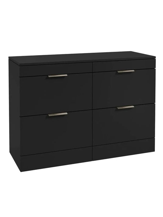 Sonas Stockholm Floorstanding 120Cm Four Drawer Countertop Vanity Unit | Matt Black | Brushed Nickel Handle | UF1651