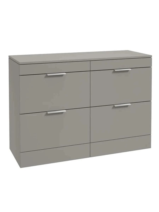 Sonas Stockholm Floorstanding 120Cm Four Drawer Countertop Vanity Unit | Matt Khaki | Brushed Chrome Handle | UF1337