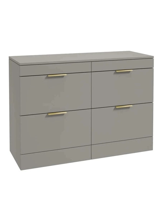 Sonas Stockholm Floorstanding 120Cm Four Drawer Countertop Vanity Unit | Matt Khaki | Brushed Gold Handle | UF1339