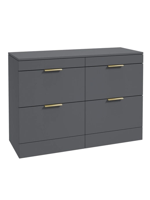Sonas Stockholm Floorstanding 120Cm Four Drawer Countertop Vanity Unit | Matt Midnight Grey | Brushed Gold Handle | UF1345