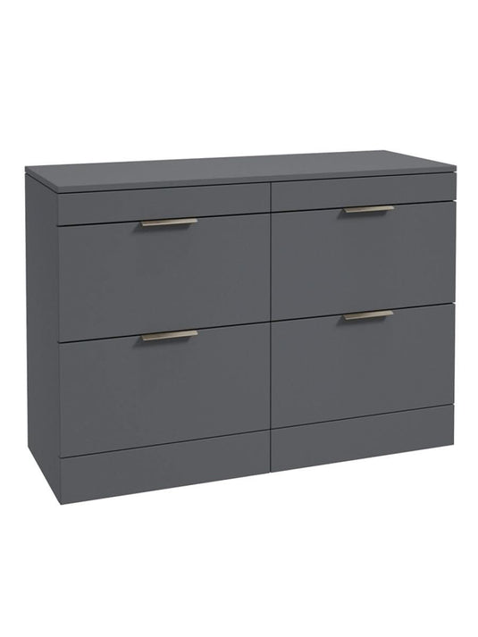 Sonas Stockholm Floorstanding 120Cm Four Drawer Countertop Vanity Unit | Matt Midnight Grey | Brushed Nickel Handle | UF1657