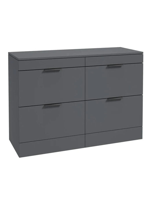 Sonas Stockholm Floorstanding 120Cm Four Drawer Countertop Vanity Unit | Matt Midnight Grey | Matt Black Handle | UF1344