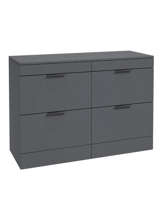 Sonas Stockholm Floorstanding 120Cm Four Drawer Countertop Vanity Unit | Matt Midnight Grey | Matt Black Handle | UF1344