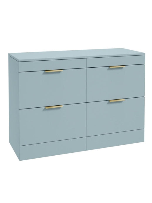 Sonas Stockholm Floorstanding 120Cm Four Drawer Countertop Vanity Unit | Matt Morning Sky Blue | Brushed Gold Handle | UF1333