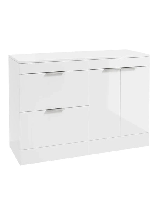 Sonas Stockholm Floorstanding 120Cm Two Drawer/Two Door Countertop Vanity Unit | Gloss White | Brushed Chrome Handle | UF1370