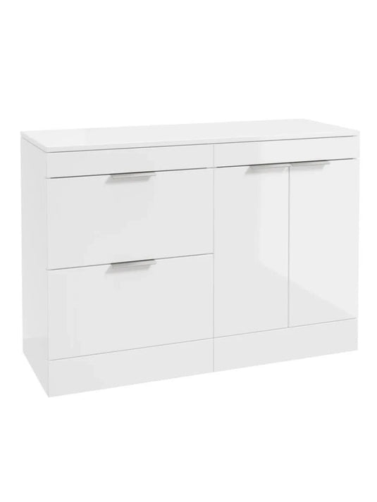 Sonas Stockholm Floorstanding 120Cm Two Drawer/Two Door Countertop Vanity Unit | Gloss White | Brushed Chrome Handle | UF1370