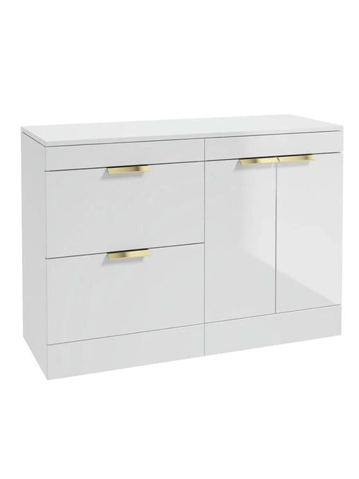 Sonas Stockholm Floorstanding 120Cm Two Drawer/Two Door Countertop Vanity Unit | Gloss White | Brushed Gold Handle | UF1372