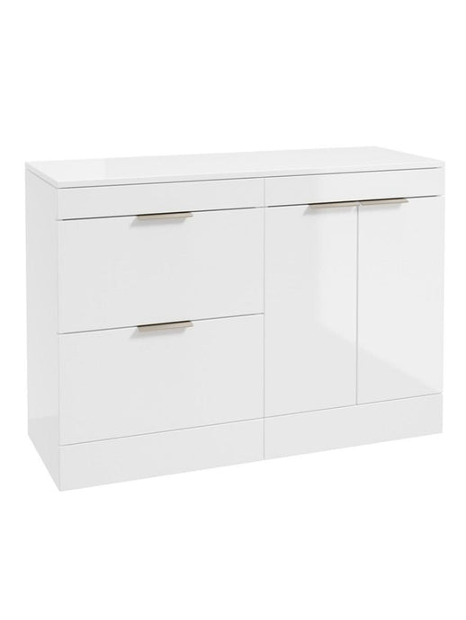 Sonas Stockholm Floorstanding 120Cm Two Drawer/Two Door Countertop Vanity Unit | Gloss White | Brushed Nickel Handle | UF1666